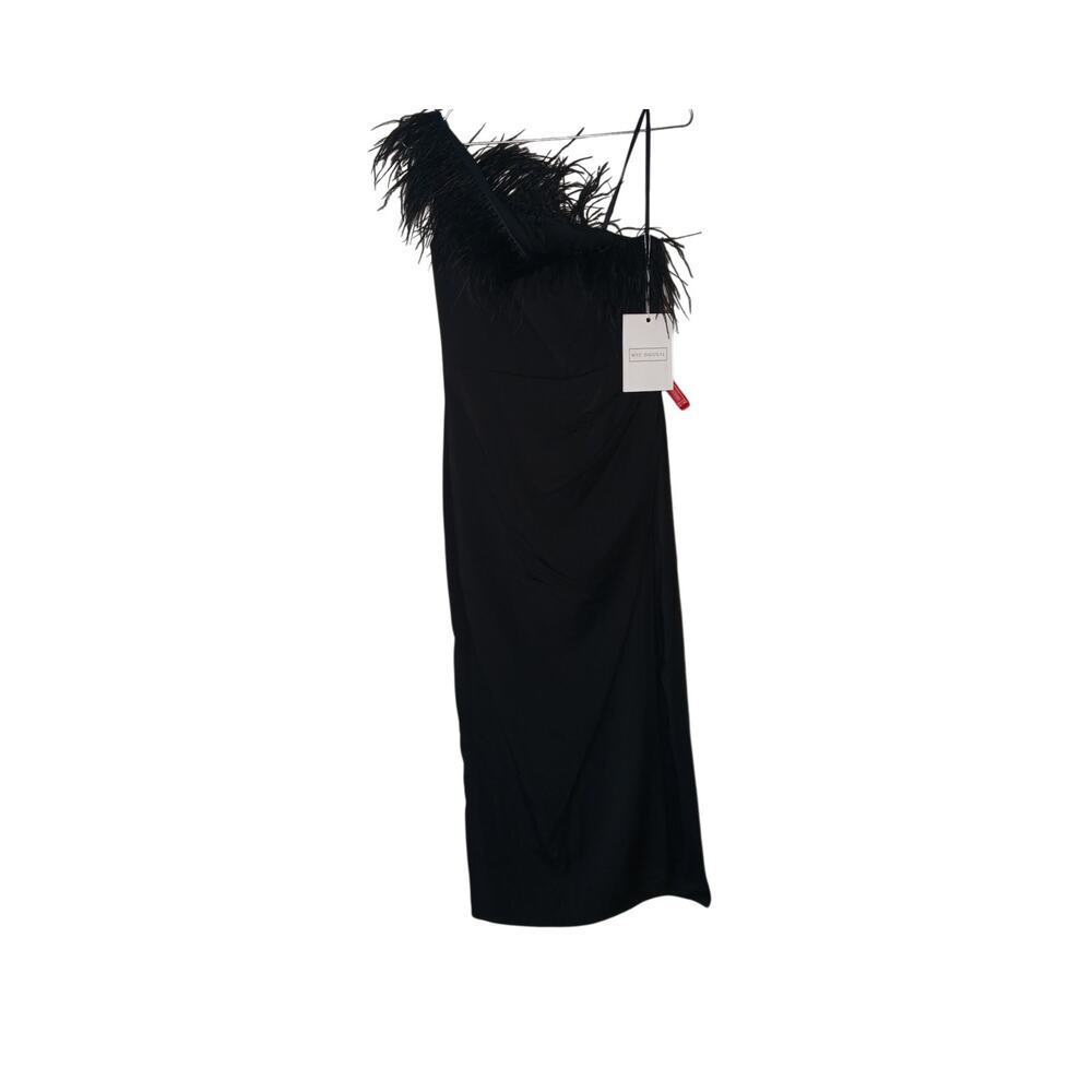 New with Tags Mac Duggal Black One Shoulder Feather Trim Gown Formal Dress Size6 - Picture 3 of 16